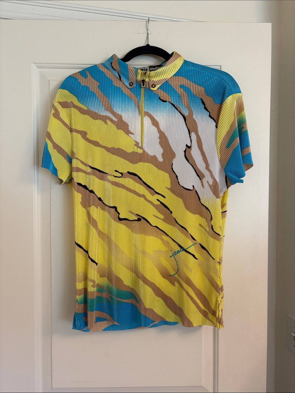 jamie sadock Turquoise, Yellow & Tan Abstract Wave Zip Top